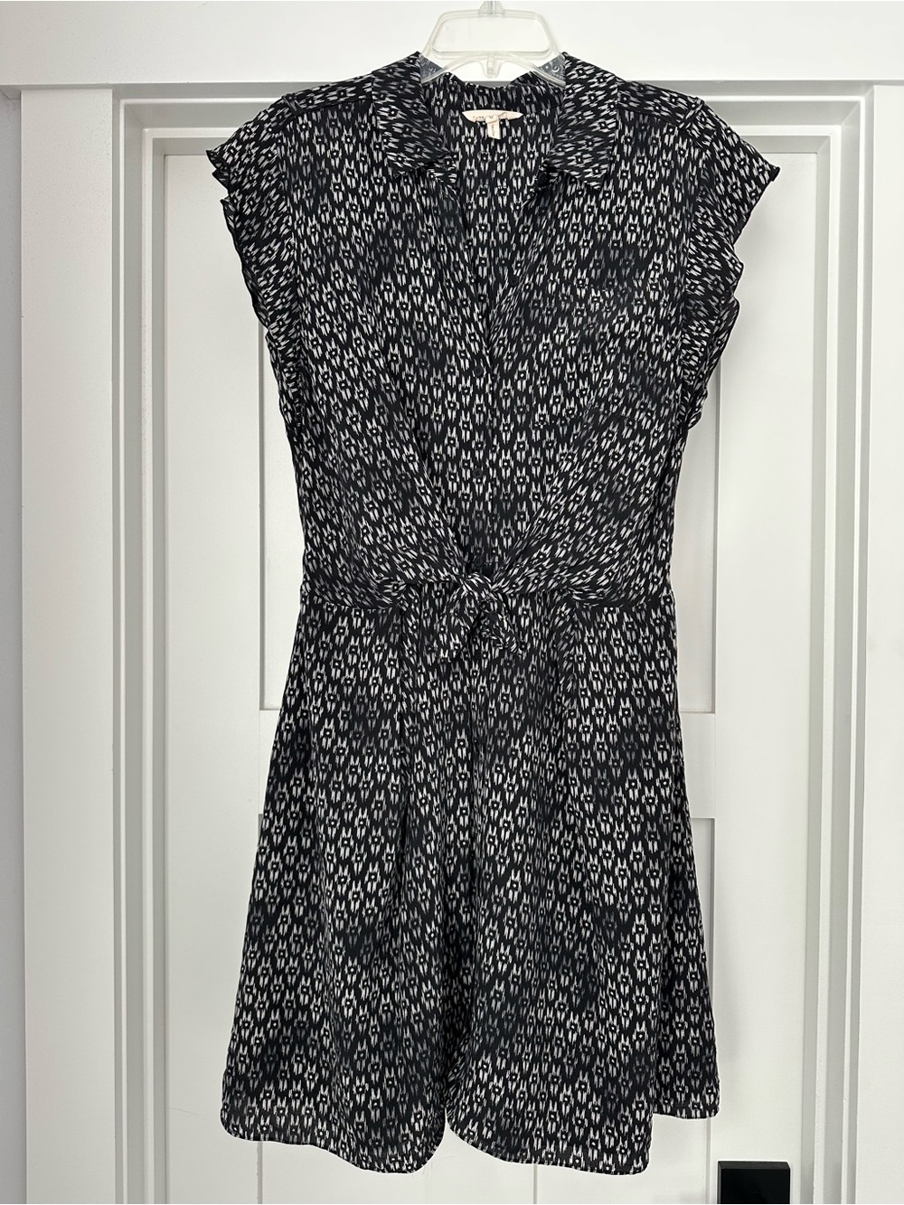 Rebecca Taylor Black and White Printed Tie-Front Mini Dress